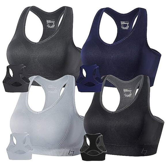 Racerback Sports Bras for Women - A3-navy Blue/Grey/Black/Silver Grey